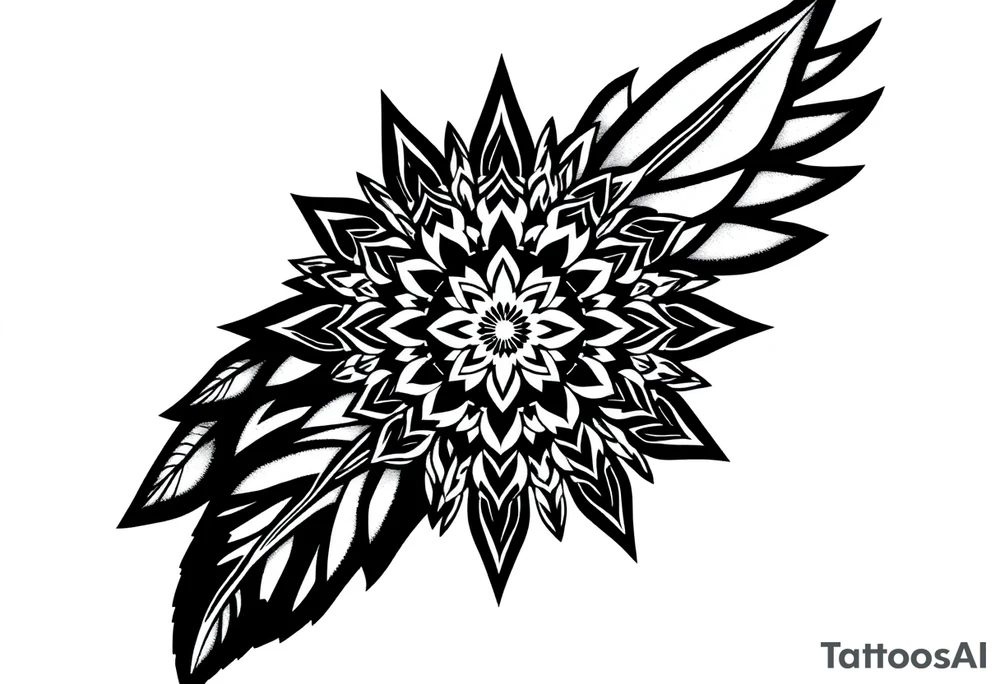 big spiritual feather indian mandala shaman tattoo idea
