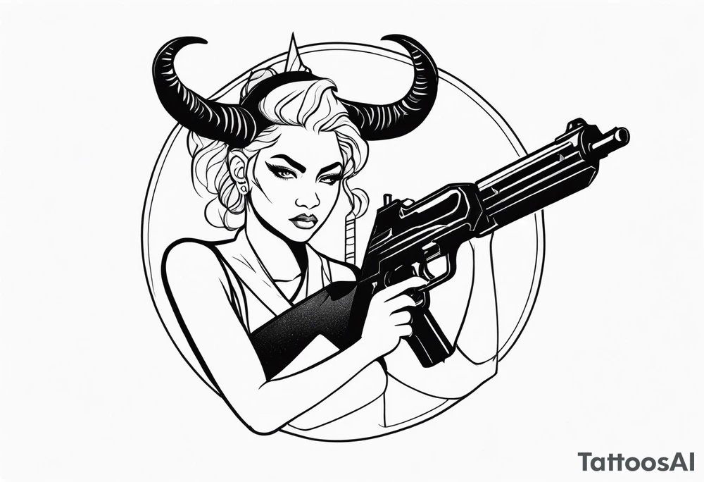 capricorn girl with gun tattoo idea