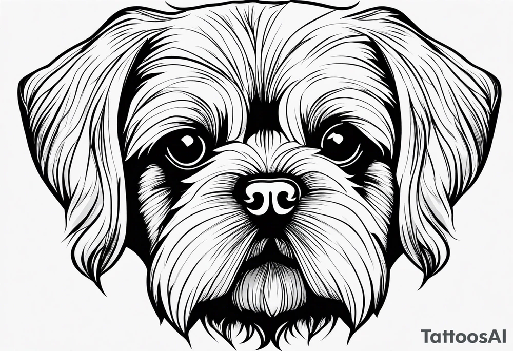 A mixed breed Pekingese and Shih-Tzu dog. Just the contours of the outline of his face. He has big eyes and cute crooked teeth. Use just one continuous line. tattoo idea