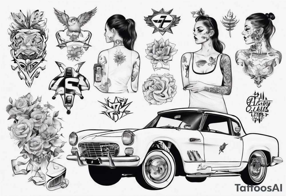Girl working on a car tattoo idea