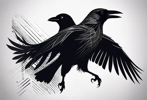 silhouette of a crow with half open wings
every line must be straight
half the body geometric
half thebody real tattoo idea