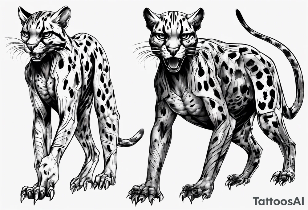 cybernetic ocelot full body roar tattoo idea