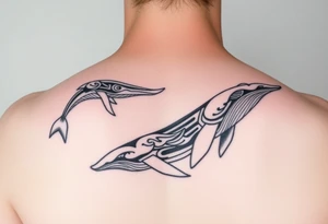 tribal whales with Rangiroa on the back tattoo idea