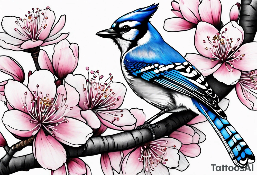 Blue jay on cherry blossoms tattoo for arm tattoo idea