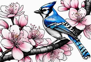 Blue jay on cherry blossoms tattoo for arm tattoo idea
