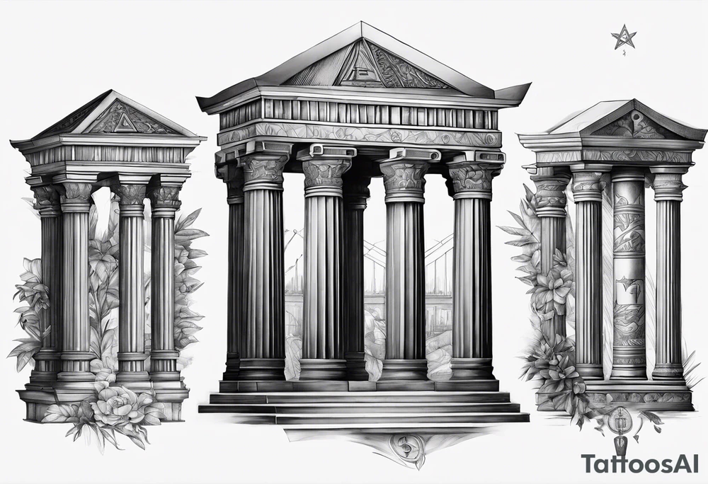 Jachin and boaz pillars masonic tattoo idea