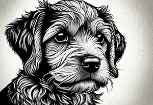 A cockapoo puppy’s head, facing straight and eyes soulful tattoo idea