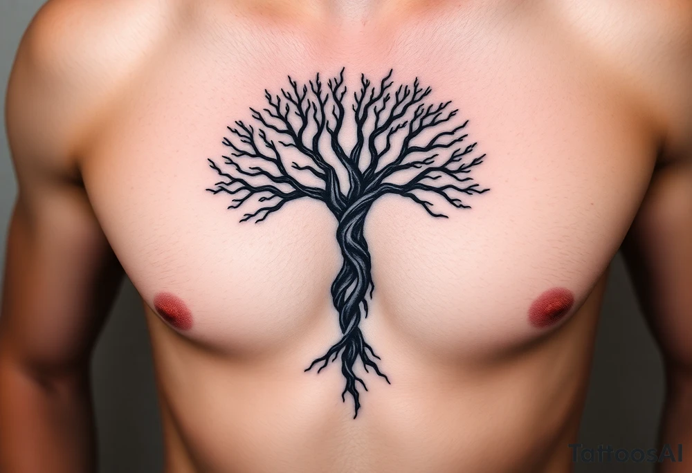 The Amity tree with intertwining roots, shaped into a heart, symbolizing peace and unity, representing sci fi movie Divergent tattoo idea