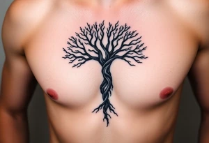 The Amity tree with intertwining roots, shaped into a heart, symbolizing peace and unity, representing sci fi movie Divergent tattoo idea