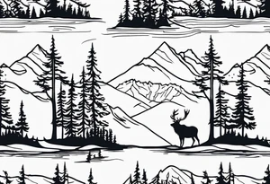 Elk water mountains rifle hunting trees birds deer bear tattoo idea