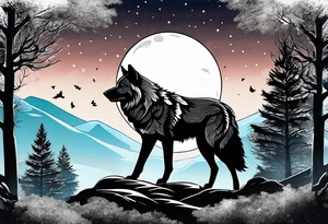 Memorial for a dad. Wolves and big full moon and trees tattoo idea