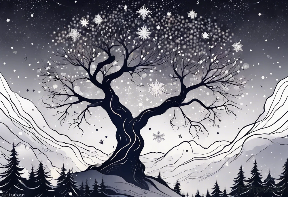 Constellation, tree , snowflake tattoo idea
