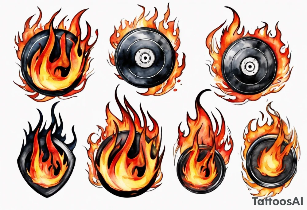 hockey puck with flames moving tattoo idea
