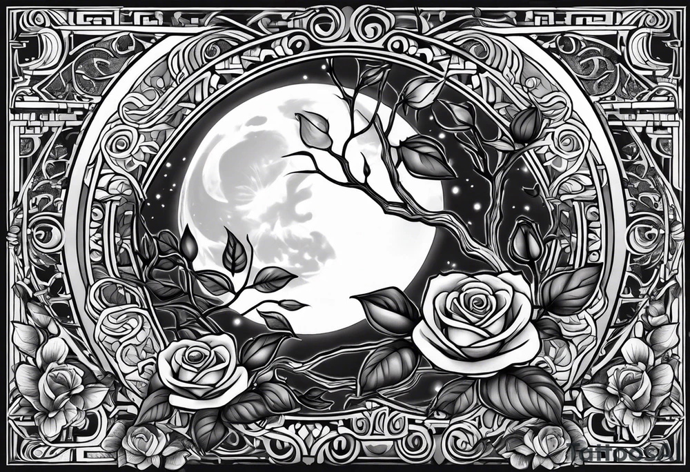 Moon and roses in twinning tree of life tattoo idea