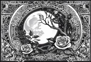 Moon and roses in twinning tree of life tattoo idea