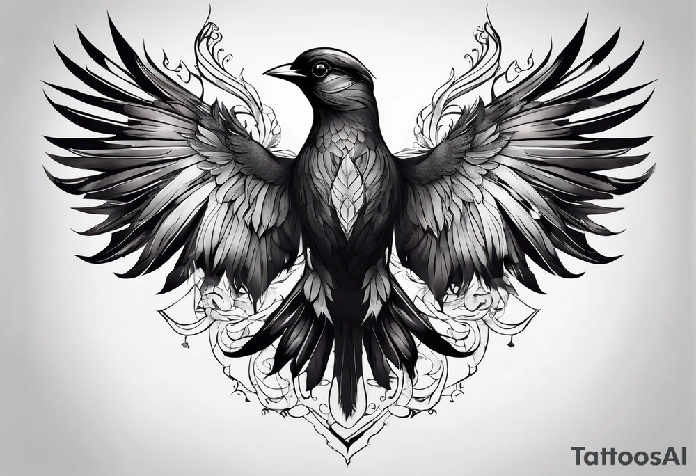 Black and white bird chest tattoo idea
