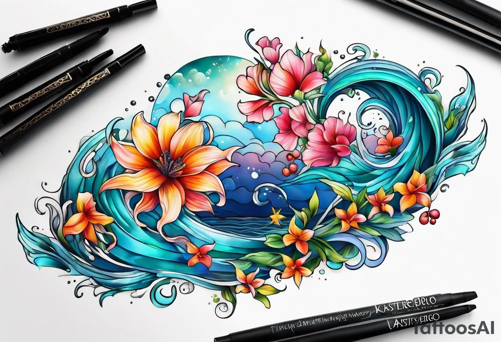 sea, flower tattoo idea