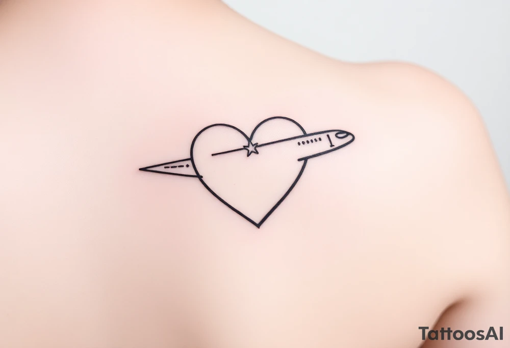 Minimalist tattoo for women who love travel and science, make feminine. For forearm. Should be small, aeroplane and heart tattoo idea