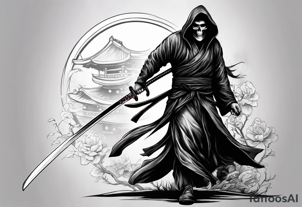katana with grim reaper tattoo idea