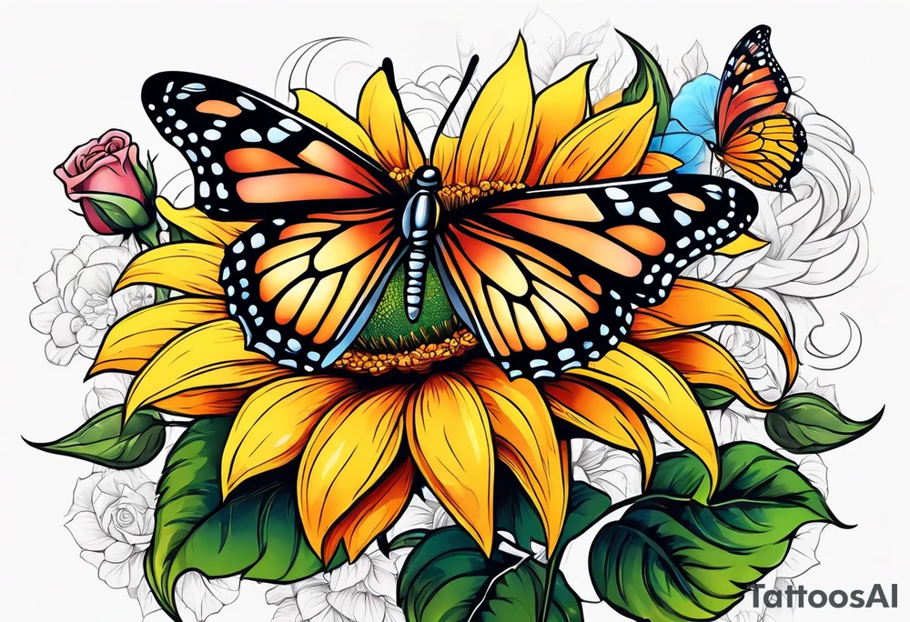 animal butterfly , flower rose, sunflower, tattoo idea