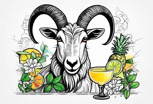 A sketch of a goat drinking a margarita tattoo idea