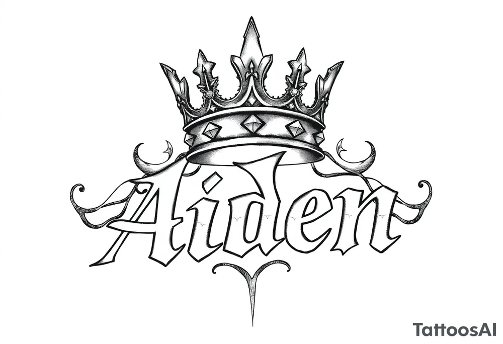 Kings crown on top of the name aiden tattoo idea