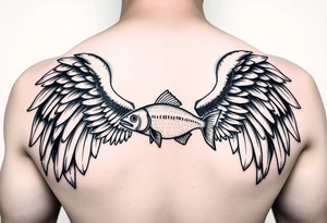 angel wings with fish inside tattoo idea