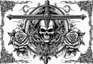 sword with satanic symbols tattoo idea