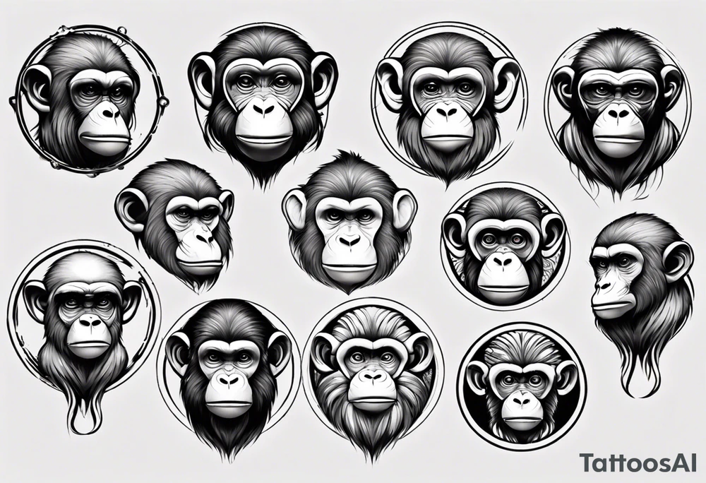 Create a monkey icon on a small disconnected circle tattoo idea
