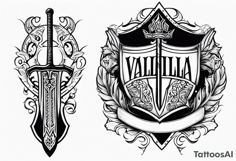 Valhalla world sword shield tattoo idea