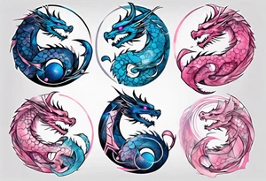 ying yang dragon stones blue & pink tattoo idea