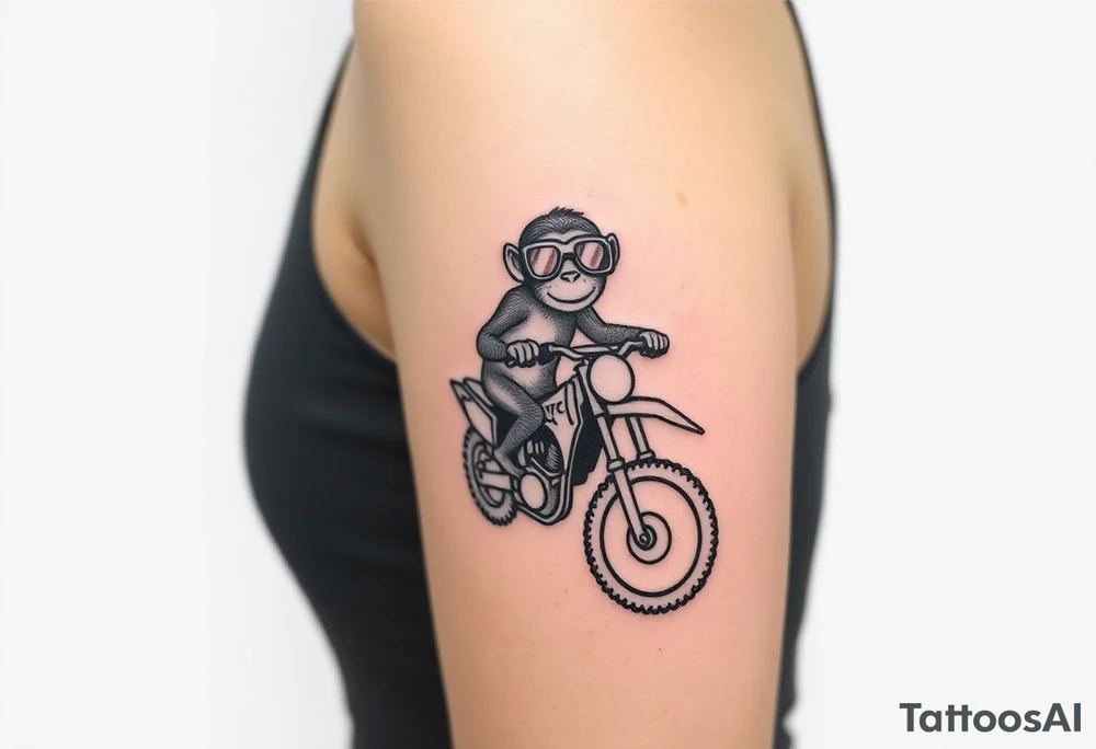 cheeky monkey on a dirt bike wearing goggles tattoo idea