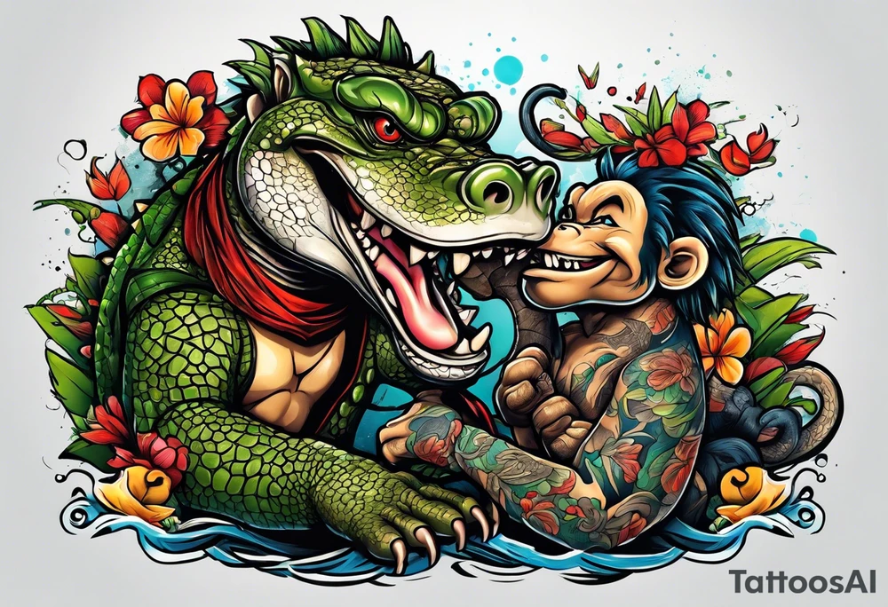 Alligator wrestling a monkey tattoo idea