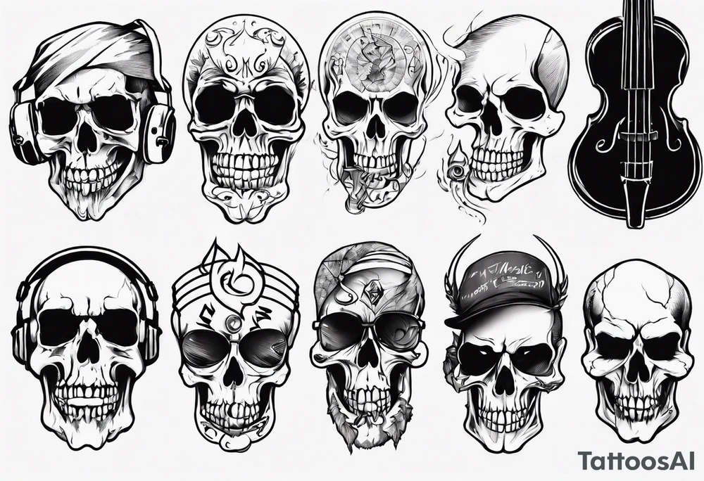 music no skull tattoo idea