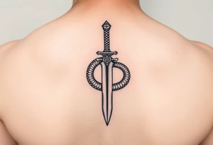 mystical snake coiled around an ancient dagger with jeweled hilt tattoo idea