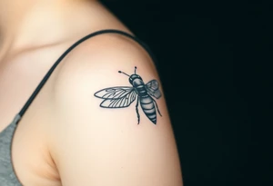 bee with a pilots hat flying next to a jet plane tattoo idea