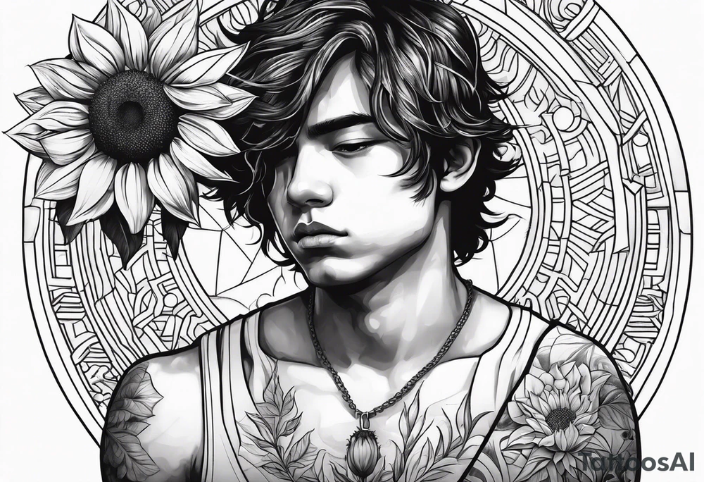 sad boy with sunflower tattoo idea