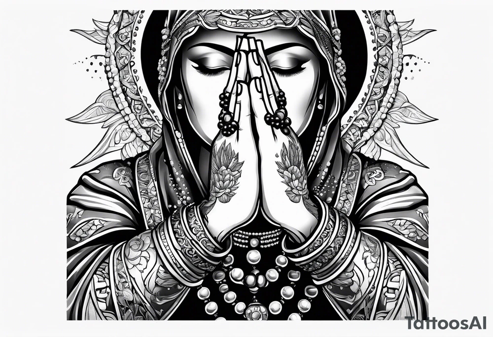 praying hands with beads and afl tattoo idea