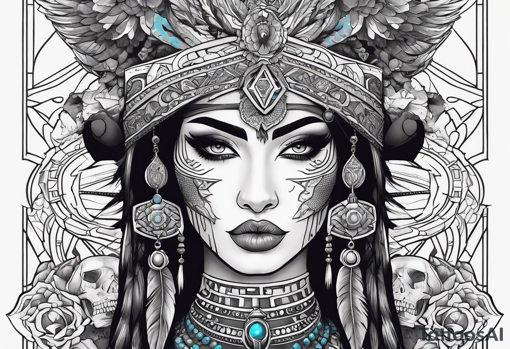 kali, alien goddess, valkrye, pirate, zenza resonance, pachamama, lotus azul, blank panther, eagle, skull, 5D, nueva gaya, dna 12 tattoo idea