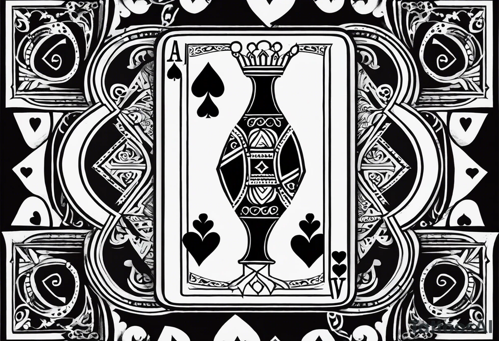 Only  Two cards no faces just letters and shapes, king of hearts with the K in the middle of the card and hearts in the corners and the Ace of spades behind it with the A in the corner peeking from behind the king of hearts card tattoo idea