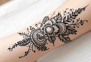 Indian style Henna tattoo for the inner wrist include the word pain in small font tattoo idea