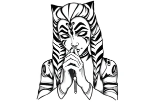 Ahsoka praying with rosary in hands tattoo idea