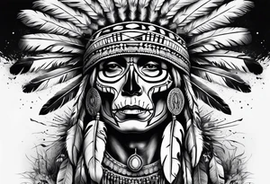 Native American wearing Headress Skeleton Praying tattoo idea