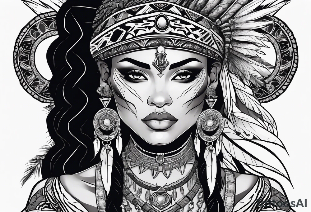 valkrye, kali, pirate, african goddess, , warrior, native american, lotus, zenza resonance, skulls, dragon, pachamama, left side face, chest, right wing, tattoo idea
