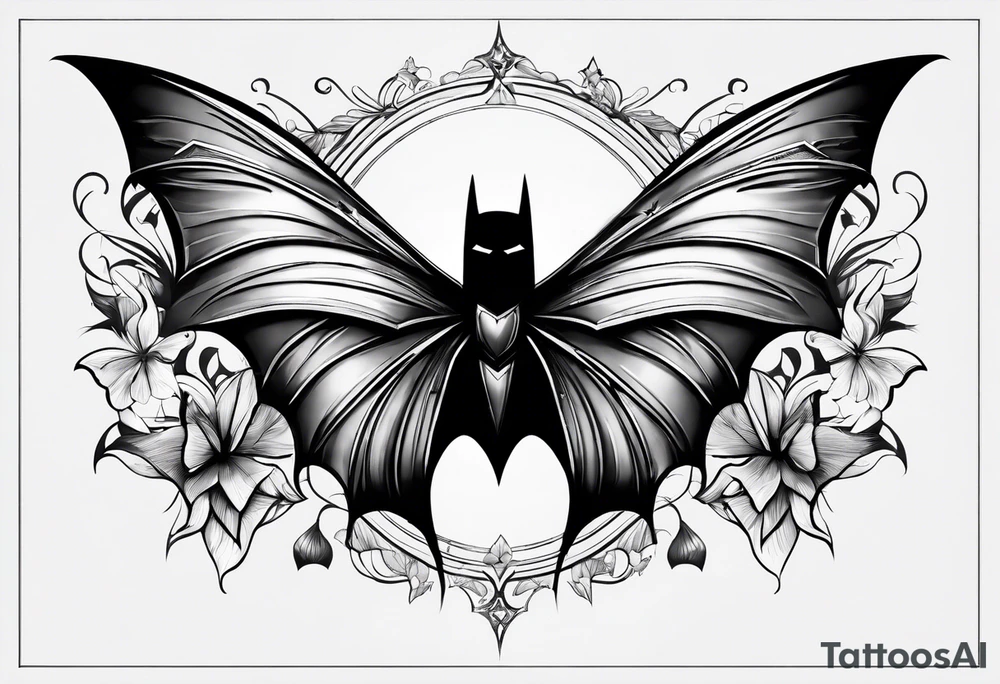 Small Batman symbol with 5 butterflies all around it for a forearm tattoo tattoo idea