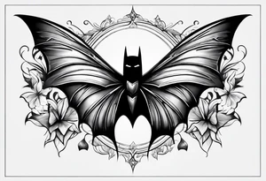 Small Batman symbol with 5 butterflies all around it for a forearm tattoo tattoo idea