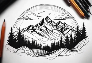 A mountain landscape overlooking a forest tattoo idea