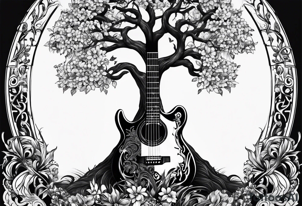 overall tree is with the middle its a guitar neck and the bottom is an anchor tattoo idea