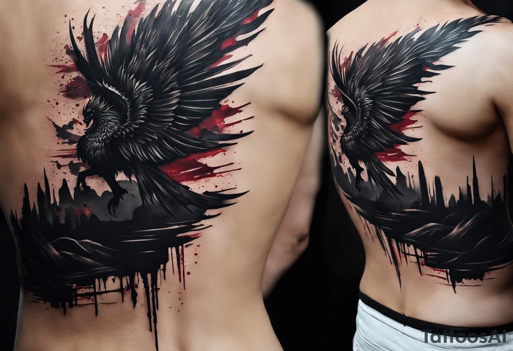 Certainly! Here’s a description for your back tattoo:

---

**Tattoo Description:**

Design: Black work, paint strokes.
Location: Back.
Concept: Dante's Inferno, representing the layers of hell.

**Design Details:**

1. **Vertical Lines:**
   - Two bold, vertical lines run parallel up the spine, symbolizing the journey through the depths of Dante's Inferno.

2. **Horizontal Lines:**
   - Nine horizontal lines intersect the vertical lines, each representing one of the nine circles of hell.
   - The lines descend down the back, each becoming progressively shorter and narrower to signify the decreasing levels of hell's circles.
   - The paint stroke style gives the lines a dynamic, brush-painted appearance, enhancing the dramatic and artistic effect.

3. **Overall Style:**
   - The black work technique ensures a striking contrast, with deep black ink emphasizing the severity and depth of the concept.

Sure, here's a simplified version:

---

**Tattoo Description:**

**Design:** Black work, paint strokes.
**Location:** Back.
**Concept:** Dante's Inferno, layers of hell.

**Details:**

1. **Vertical Lines:**
   - Two parallel lines up the spine.

2. **Horizontal Lines:**
   - Nine perpendicular lines, descending and decreasing in width.

**Style:**
   - Bold black work with paint stroke effects.

---

This version is straightforward and clear.

---

This description provides a clear and detailed vision for your tattoo artist to work from, capturing the essence and symbolism of Dante’s Inferno in a powerful and visually striking way. tattoo idea