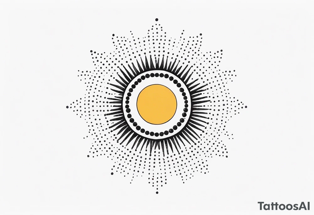 simple sun made of black dots and circles tattoo idea